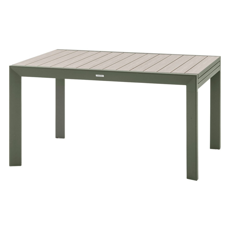 Table de jardin extensible en aluminium effet bois 10 places EVASION - Lin et vert laurier