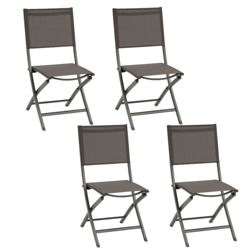 Lot de 4 chaises pliantes en aluminium et texaline ESSENTIA - Wengé et praline