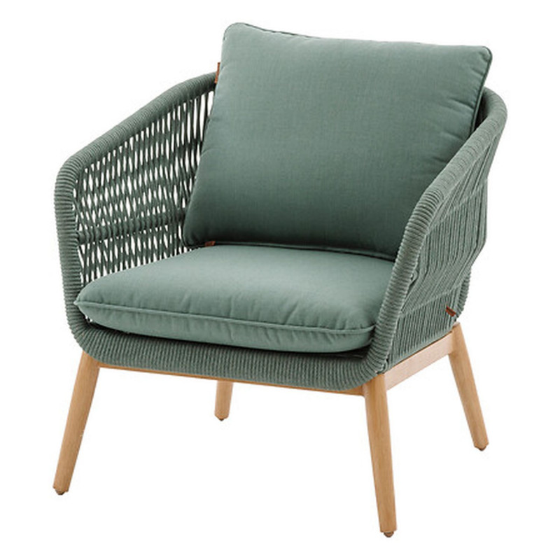 Fauteuil de salon de jardin en acier effet bois et mailles ORISSA - Vert olive