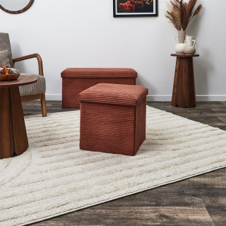 Pouf de rangement pliable effet côtelé - Terracotta