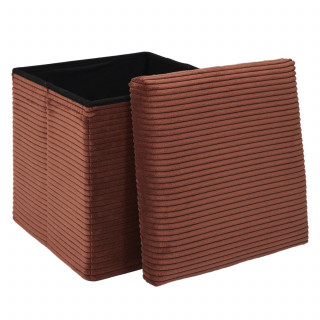 Pouf de rangement pliable effet côtelé - Terracotta