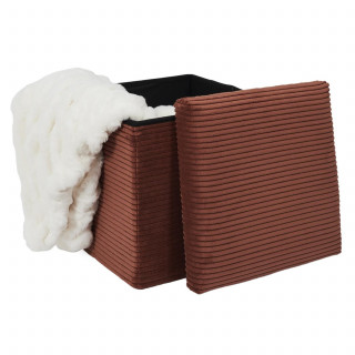 Pouf de rangement pliable effet côtelé - Terracotta