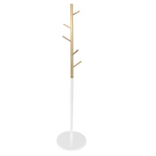 Portemanteau bicolore en bois 5 accroches - Blanc et marron