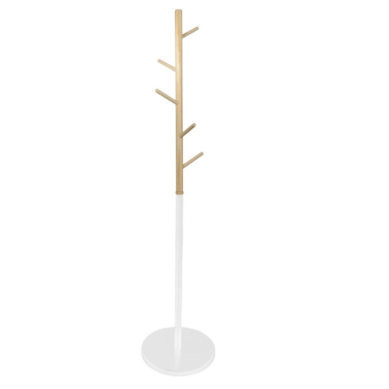 Portemanteau bicolore en bois 5 accroches - Blanc et marron