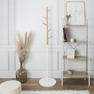 Portemanteau bicolore en bois 5 accroches - Blanc et marron