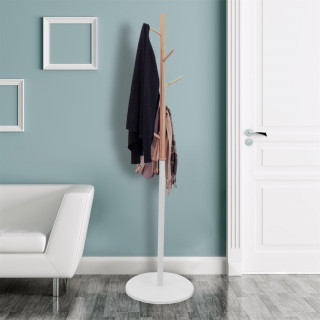 Portemanteau bicolore en bois 5 accroches - Blanc et marron