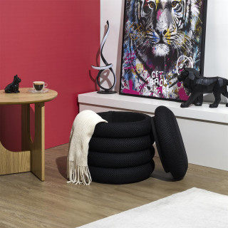 Pouf de rangement maille nid d'abeille ATOME - Noir