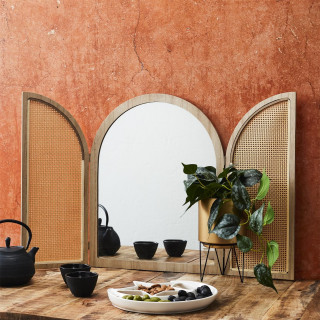 Miroir à volets en cannage - Beige