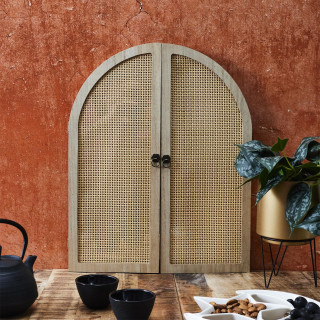 Miroir à volets en cannage - Beige