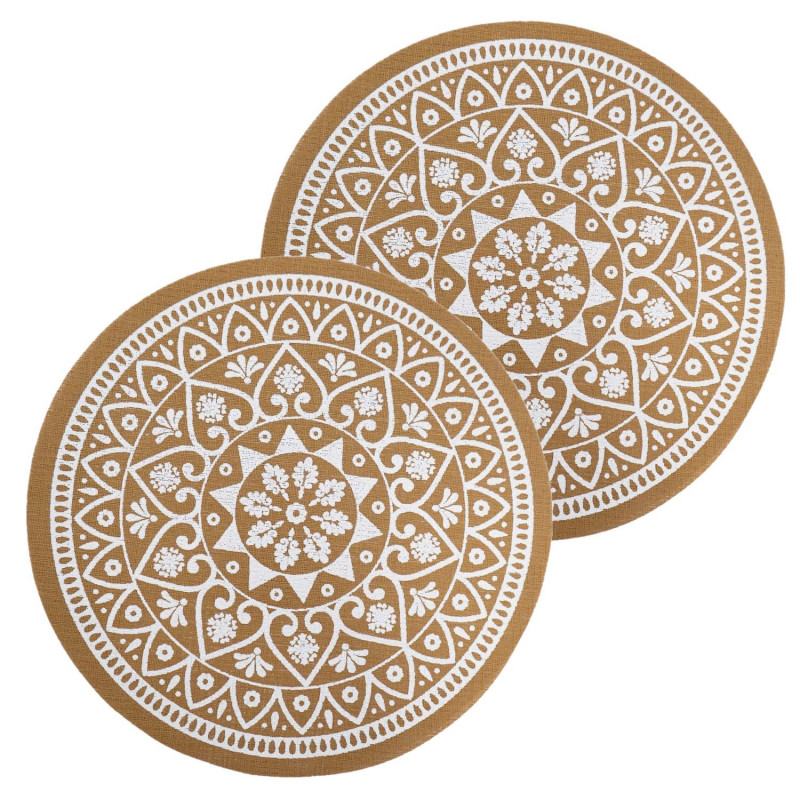 Lot de 2 sets de table effet jute lessivables - Blanc et marron