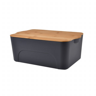 Boite plastique avec couvercle en bambou - 16 L - Gris anthracite