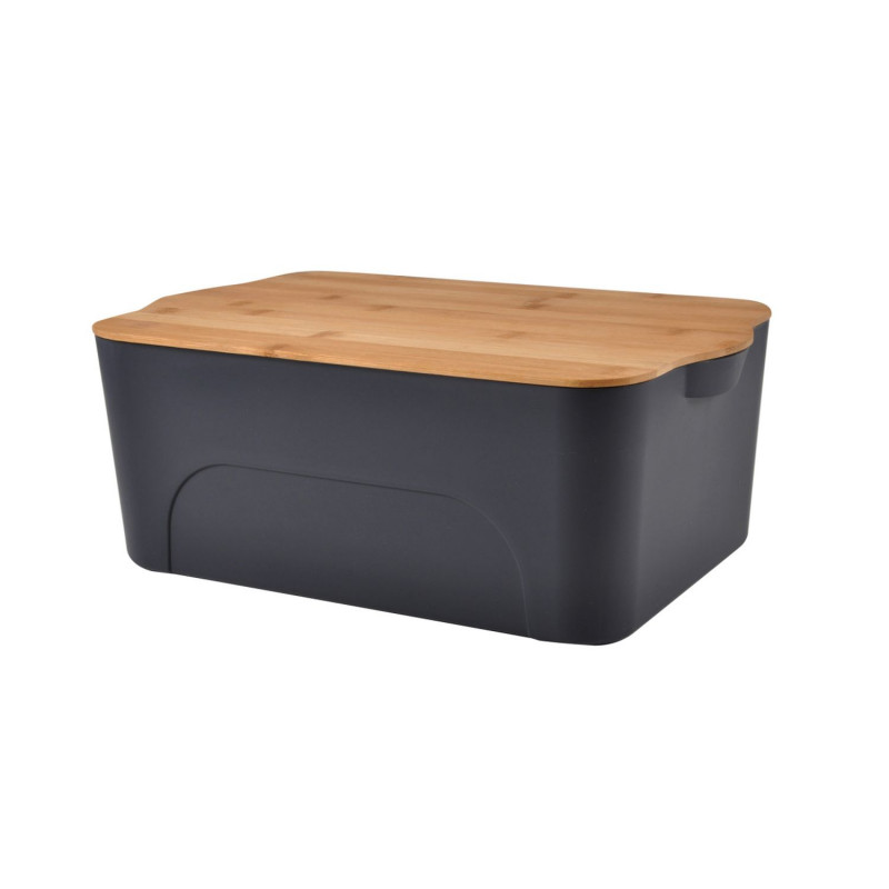 Boite plastique avec couvercle en bambou - 16 L - Gris anthracite Boite plastique avec couvercle en bambou - 16 L - Gris anthracite