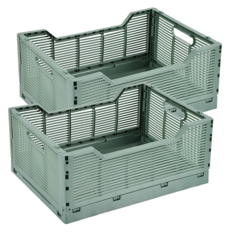 Lot de 2 cagettes pliables FOLDY - Taille L - Sauge Lot de 2 cagettes pliables FOLDY - Taille L - Sauge