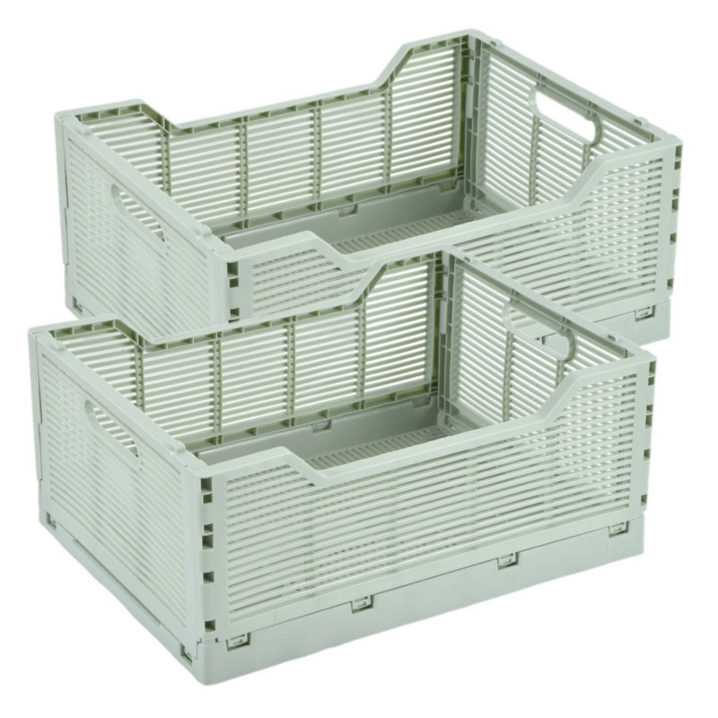 Lot de 2 cagettes pliables FOLDY - Taille L - Céladon Lot de 2 cagettes pliables FOLDY - Taille L - Céladon