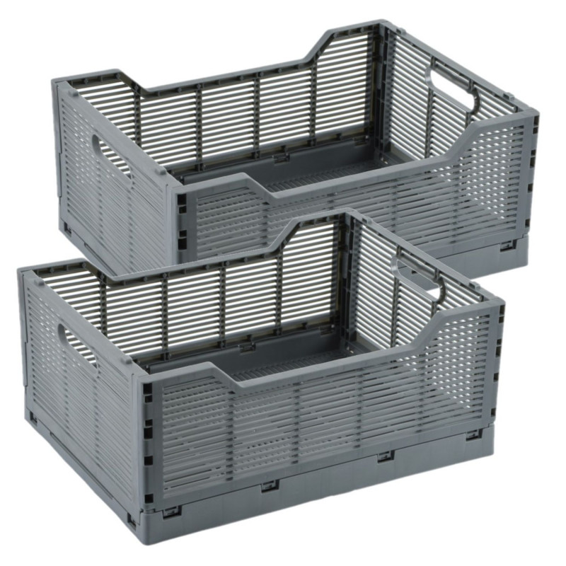 Lot de 2 cagettes pliables FOLDY - Taille L - Gris Lot de 2 cagettes pliables FOLDY - Taille L - Gris