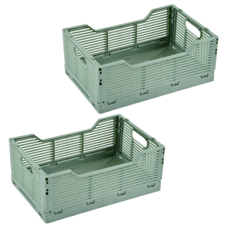 Lot de 2 cagettes pliables FOLDY - Taille M - Sauge Lot de 2 cagettes pliables FOLDY - Taille M - Sauge