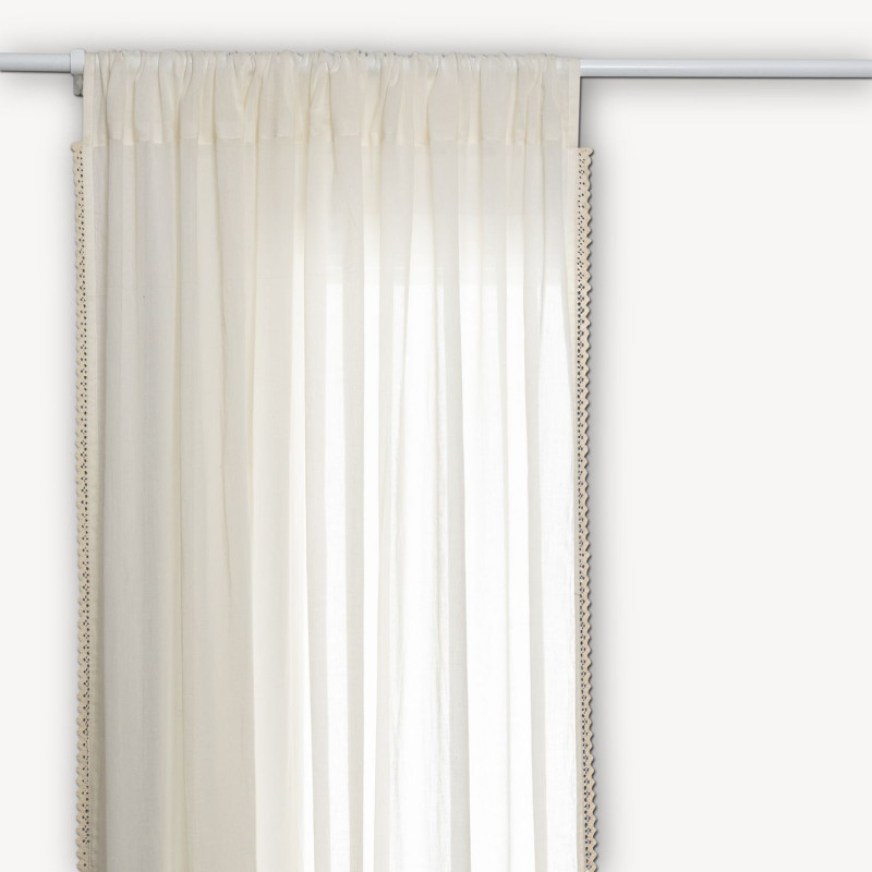 Voilage en coton avec biais en dentelle LITTLE COTTAGE - 140 x 240 cm - Ecru