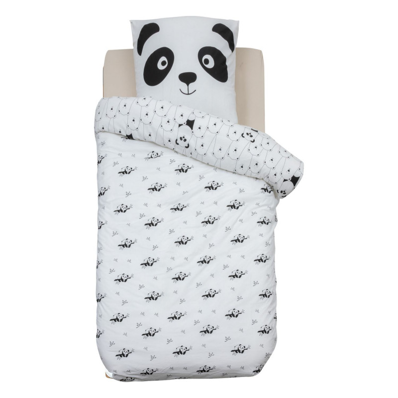 Parure de lit enfant réversible panda - 100% coton 57 fils/cm² - 140 x 200 cm