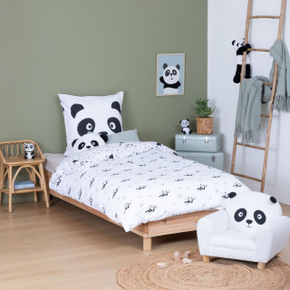 Parure de lit enfant réversible panda - 100% coton 57 fils/cm² - 140 x 200 cm