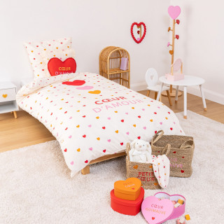 Parure de lit enfant cœur d'amour - 100% coton 57 fils/cm² - 140 x 200 cm