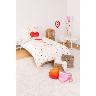 Parure de lit enfant cœur d'amour - 100% coton 57 fils/cm² - 140 x 200 cm