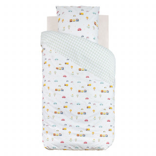 Parure de lit enfant réversible voitures - 100% coton 57 fils/cm² - 140 x 200 cm