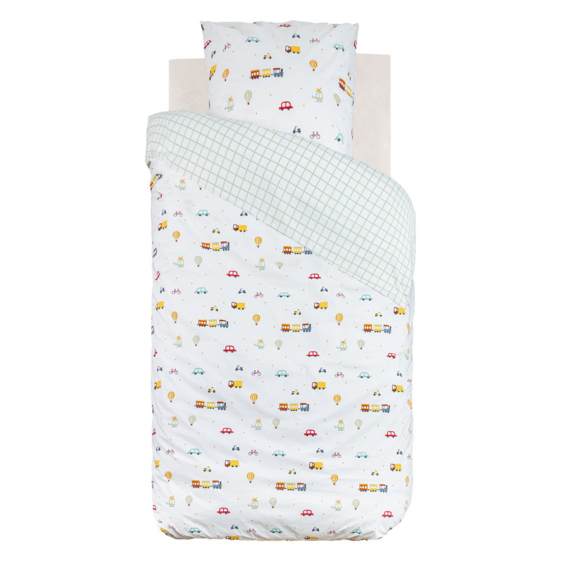 Parure de lit enfant réversible voitures - 100% coton 57 fils/cm² - 140 x 200 cm