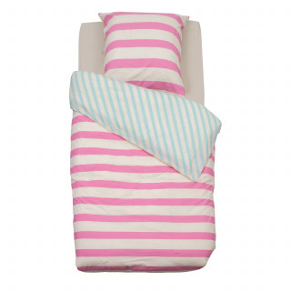Parure de lit enfant réversible à rayures - 100% coton 57 fils/cm² - 140 x 200 cm
