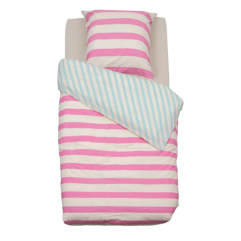 Parure de lit enfant réversible à rayures - 100% coton 57 fils/cm² - 140 x 200 cm