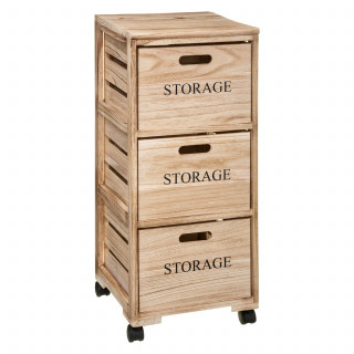 Tour de rangement 3 tiroirs à roulettes en bois HERSTIA - Beige