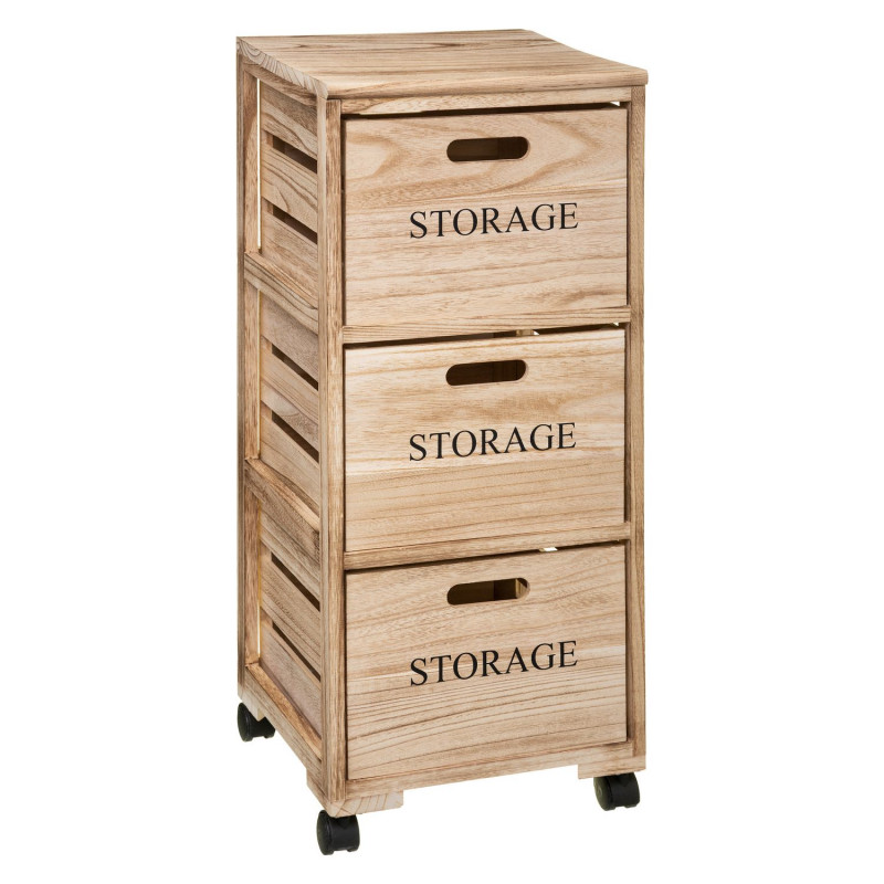 Tour de rangement 3 tiroirs à roulettes en bois HERSTIA - Beige
