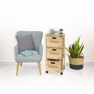 Tour de rangement 3 tiroirs à roulettes en bois HERSTIA - Beige