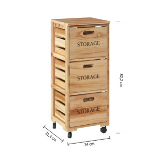 Tour de rangement 3 tiroirs à roulettes en bois HERSTIA - Beige