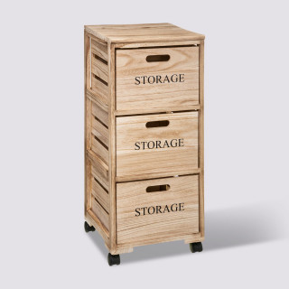 Tour de rangement 3 tiroirs à roulettes en bois HERSTIA - Beige
