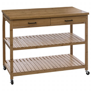 Ilot 2 tiroirs 2 niveaux en bois LINHA - Beige