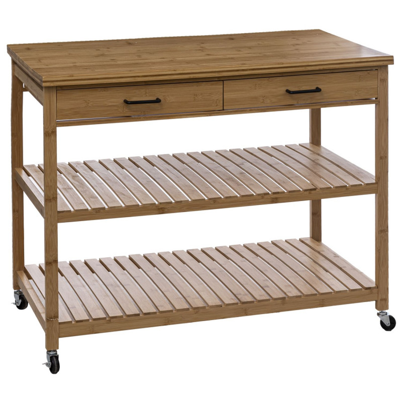 Ilot 2 tiroirs 2 niveaux en bois LINHA - Beige