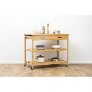 Ilot 2 tiroirs 2 niveaux en bois LINHA - Beige