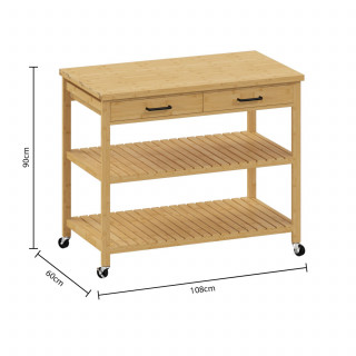 Ilot 2 tiroirs 2 niveaux en bois LINHA - Beige