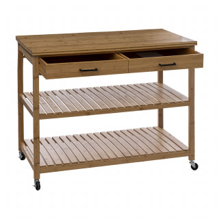 Ilot 2 tiroirs 2 niveaux en bois LINHA - Beige