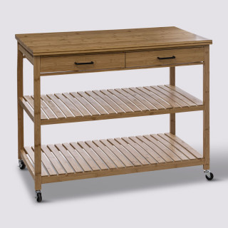 Ilot 2 tiroirs 2 niveaux en bois LINHA - Beige
