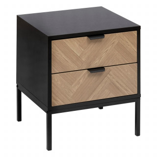 Table de chevet 2 tiroirs chevron en bois ÉLONE - Noir