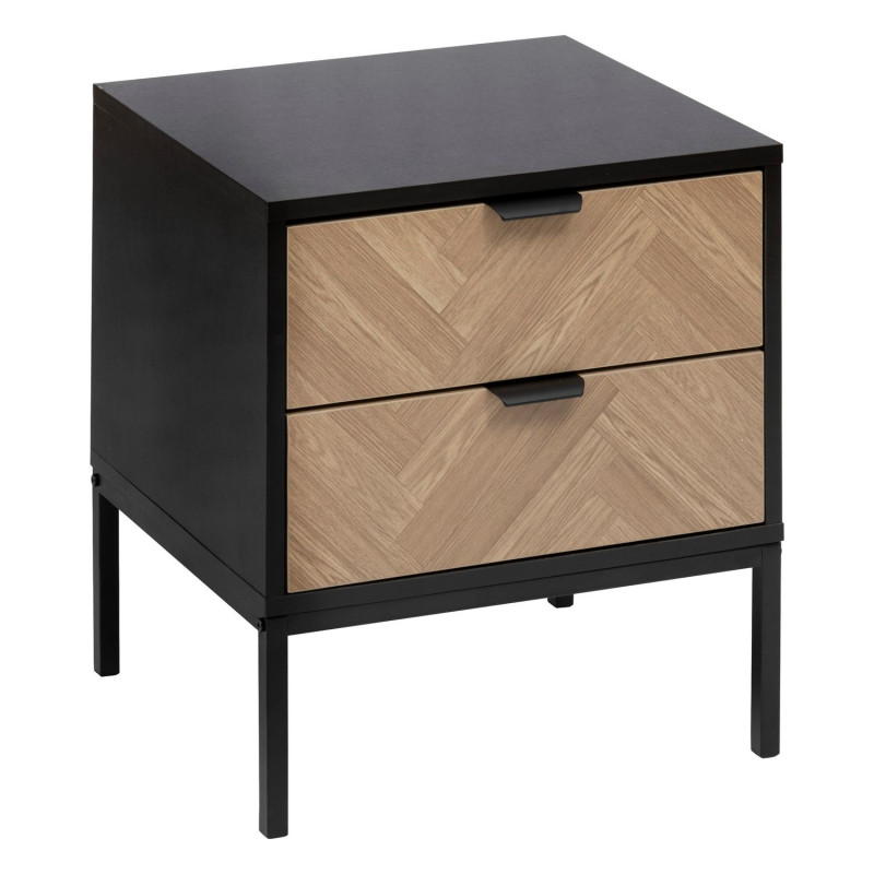 Table de chevet 2 tiroirs chevron en bois ÉLONE - Noir