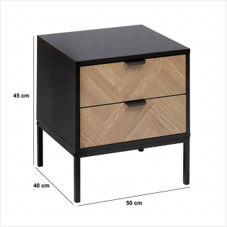 Table de chevet 2 tiroirs chevron en bois ÉLONE - Noir