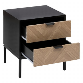 Table de chevet 2 tiroirs chevron en bois ÉLONE - Noir