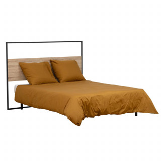 Tête de lit effet bois et métal ALIAJ - 165 cm - Beige et noir