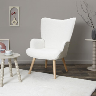 Fauteuil de salon en bouclette RHEA - Blanc