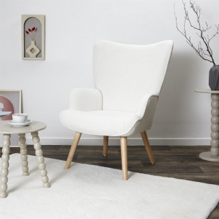 Fauteuil de salon en bouclette RHEA - Blanc