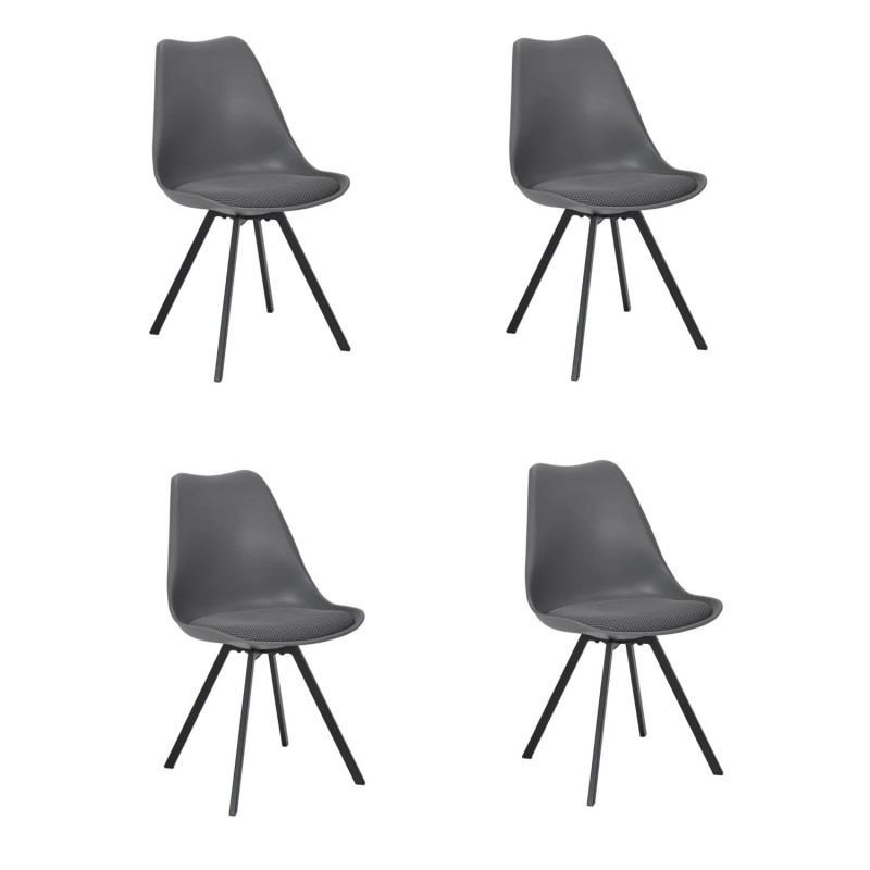 Lot de 4 chaises avec coussin ATOME - Gris foncé