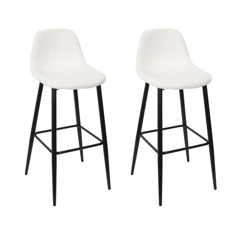 Lot de 2 chaises de bar côtelées SCOTT - Blanc