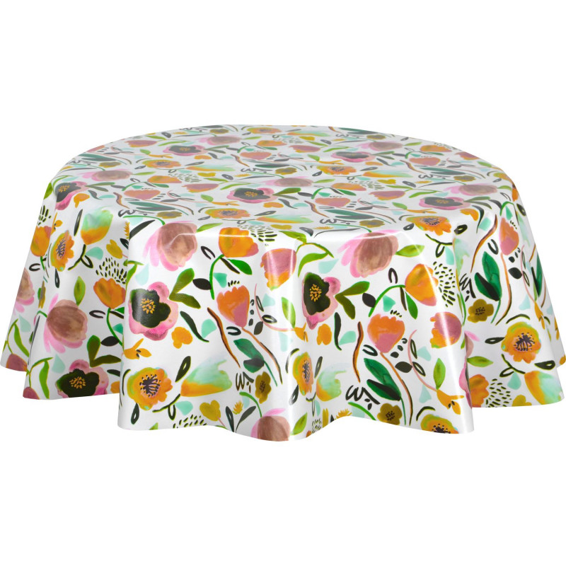 Nappe en toile cirée ronde motifs fleurs EPARSE - Diam. 135 cm